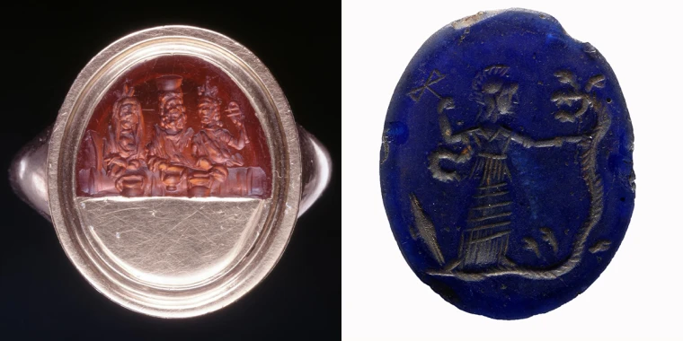 Alte articole comparabile includ o intaglio romana de sarda, datand intre secolele I-III d.Hr. si o intaglio de sticla albastra, despre care se spune ca ar fi din Akhmim, Egipt, intre secolele II-3 d.Hr.